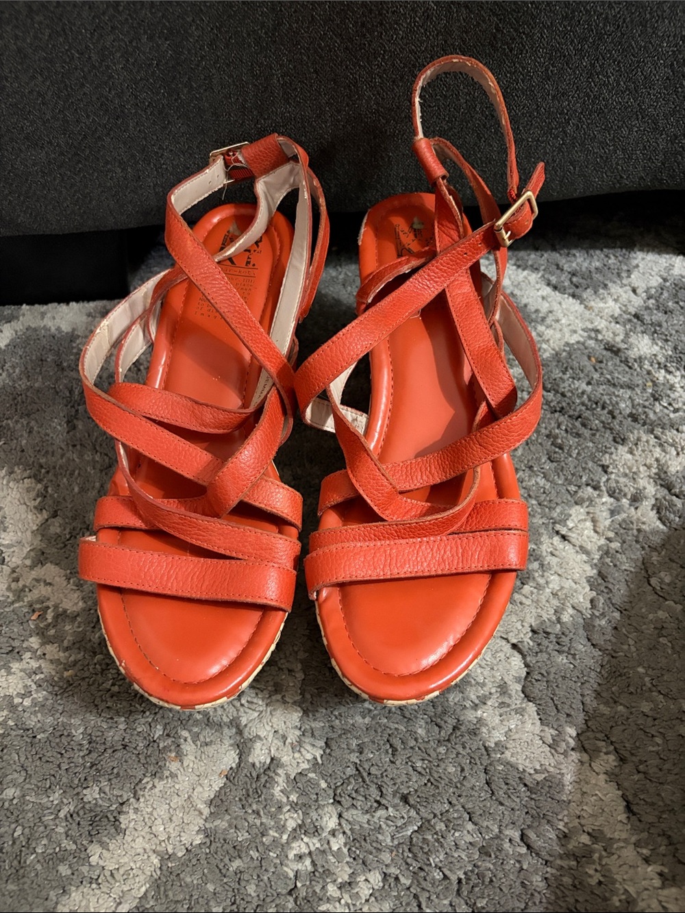 Women's Orange Strappy Ankle-Buckle Sandals